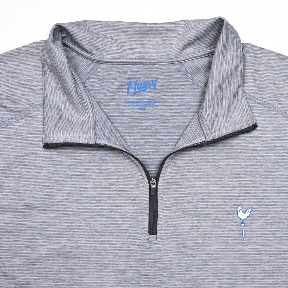 Mugsy Men's Golf Gray Blue Striped Quarter‎ Zip Performance Pullover Sweater XXL